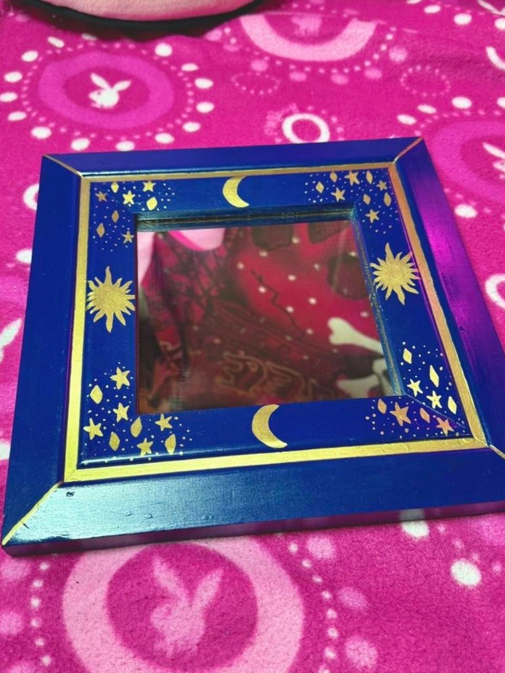 Hand Painted Celestial Hanging Wall Mirror Sun Moon Stars Square Mirror